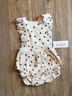 Cat & Jack Cream Romper with Black Heart Print